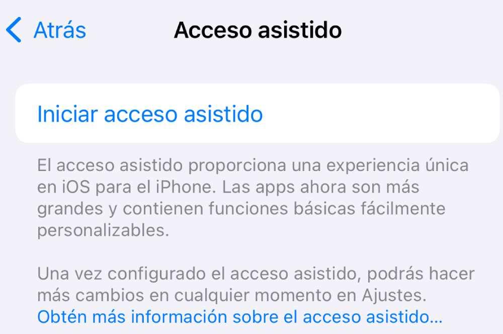 Configuración de Acceso Asistido en iPhone.