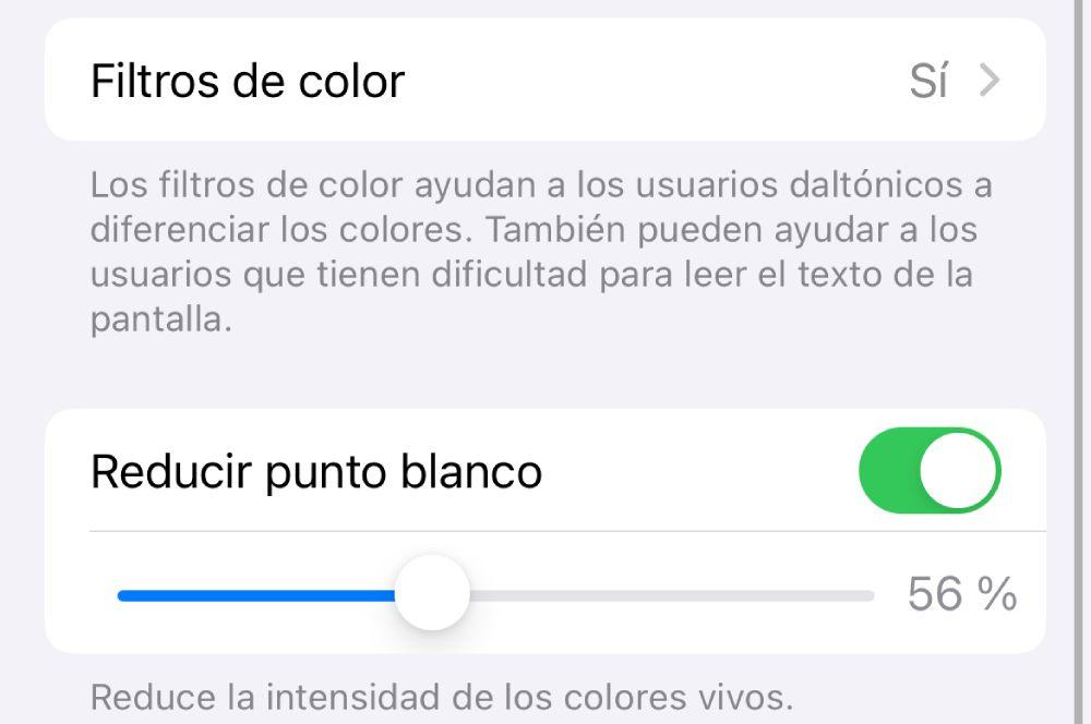 Ajustes de Filtros de color en el iPhone.