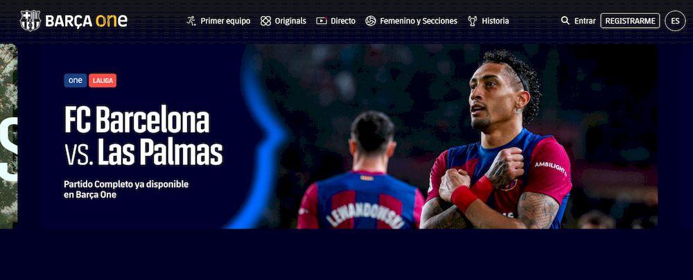 Entradilla de la web del servicio de streaming Barça One