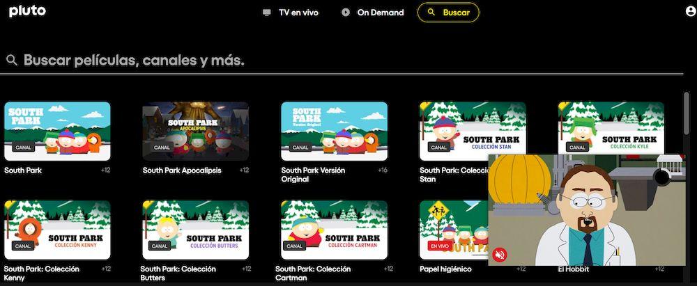Selección de canales de Pluto TV dedicados a South Park