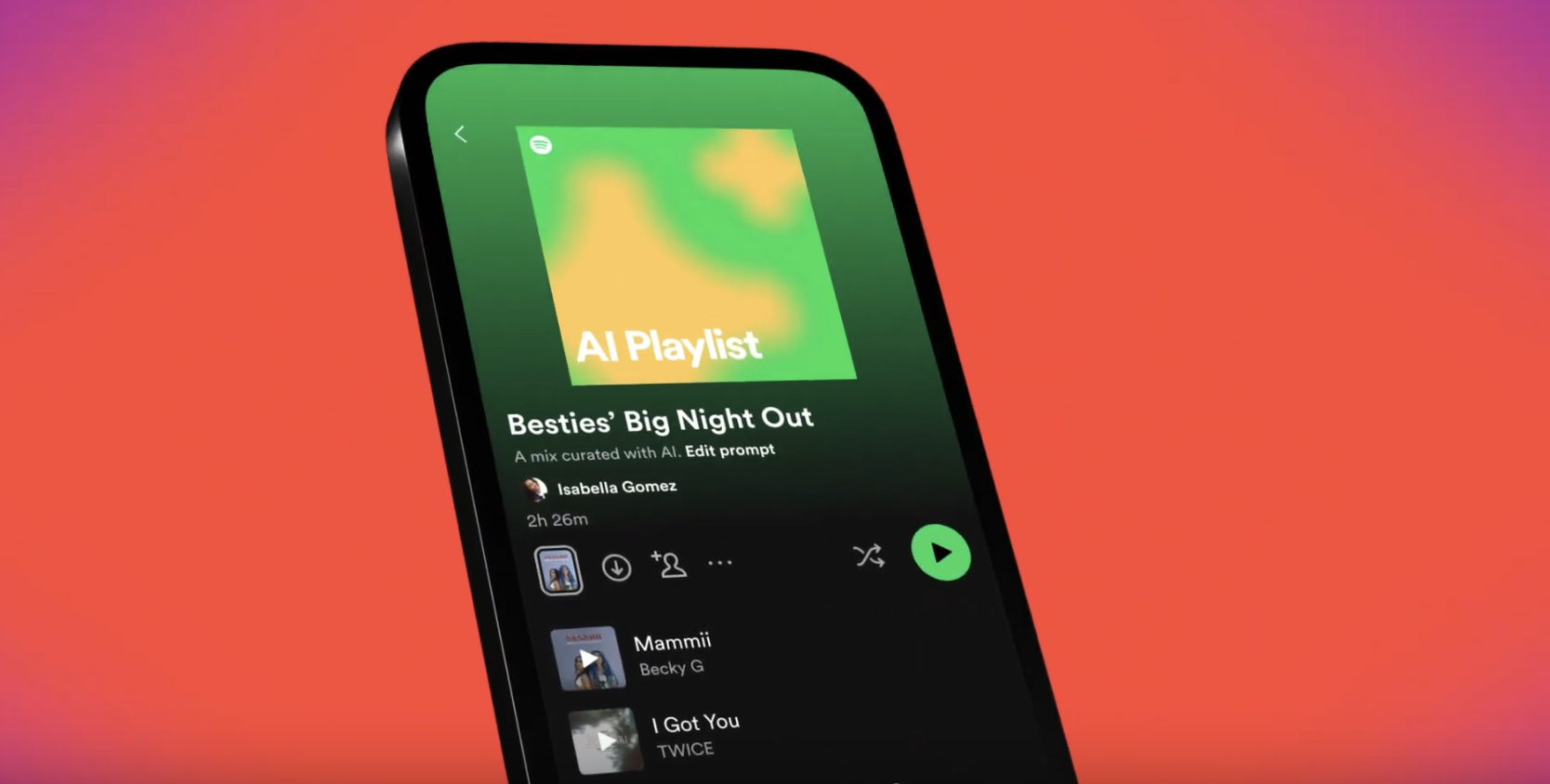 Preview de AI Playlists de Spotify.