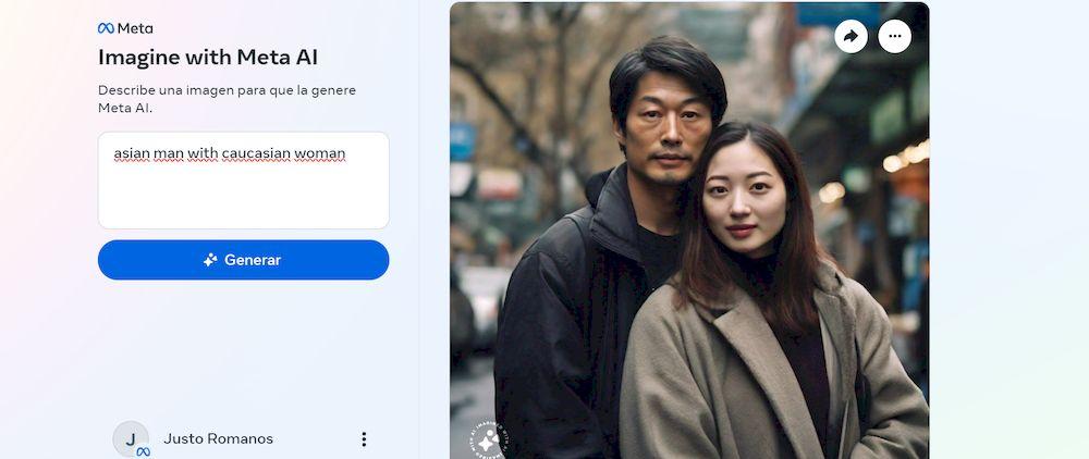 Experimento con un hombre asiático y mujer caucásica en la IA de Meta