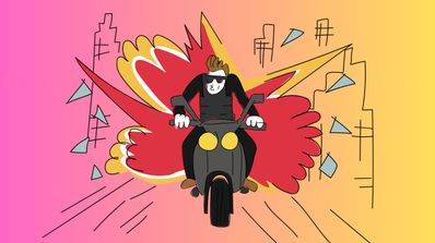 Un motorista de los dibujitos corporativos de Lowi