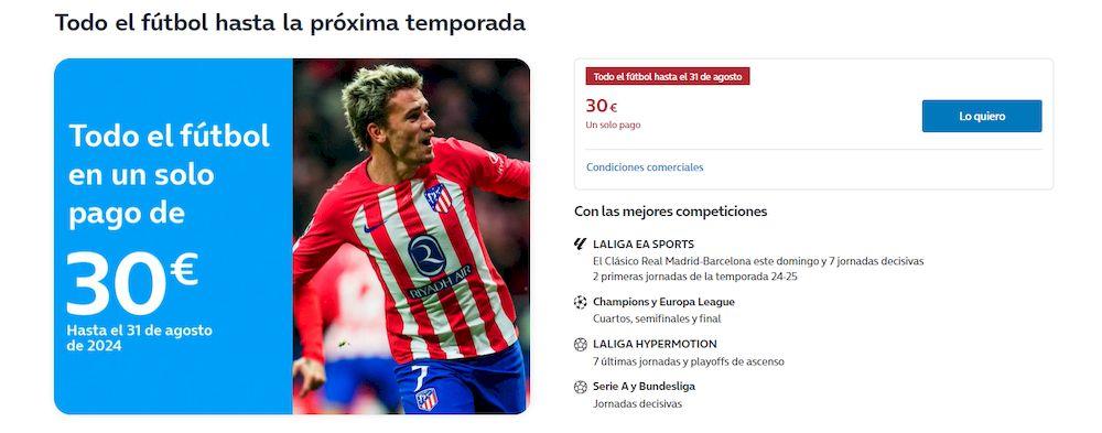 Oferta de fútbol de Movistar por 30 euros en abril de 2024