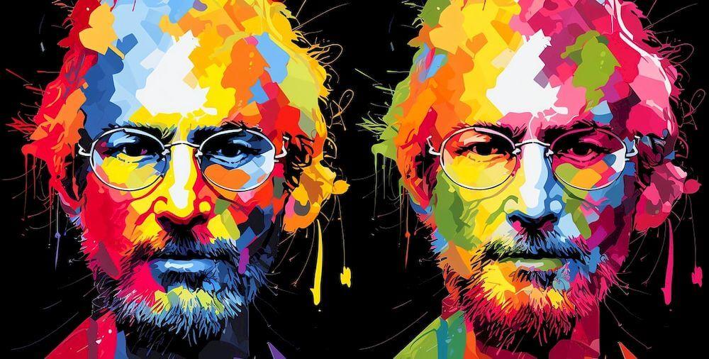 Retrato de Steve Jobs con una psicodelia de colores