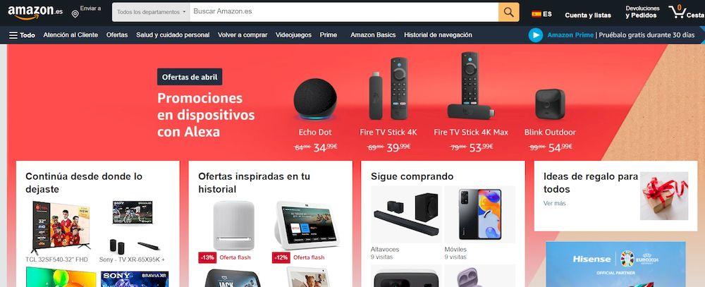 Captura de pantalla de Amazon España en abril de 2024