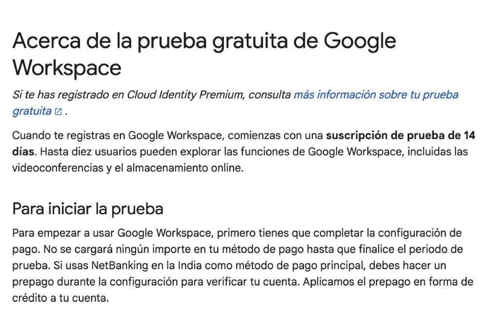 Prueba gratuita de Google Workspace.