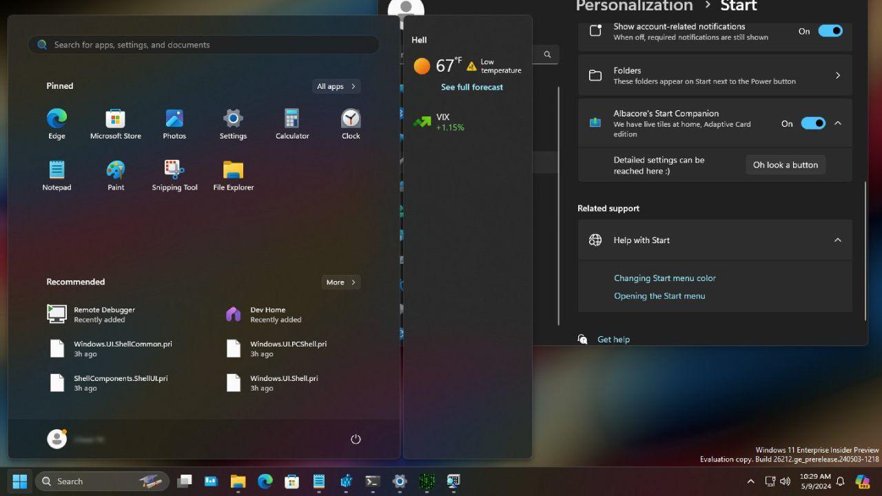 Nuevas Start Menu Companions en Windows 11 beta