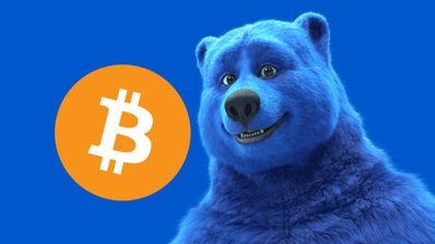 Símbolo de Bitcoin y oso de O2