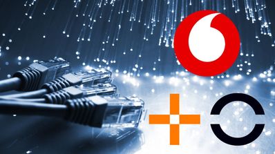 Conexión de fibra óptica logos Vodafone y MasOrange