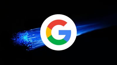 Fibra óptica y logo de Google