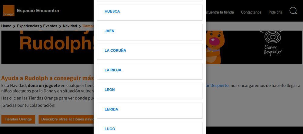 El buscador de tiendas de Orange con su campaña solidaria de Navidad