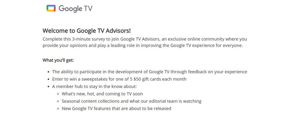 Inscripción del programa Google TV Advisors