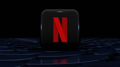 Un logo de Netflix en 3D con un fondo artístico