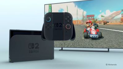 La consola Nintendo Switch 2 con mandos y Mario Kart