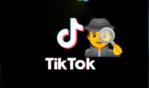 Logotipo de TikTok sobre fondo negro con una ilustración de un detective con lupa.