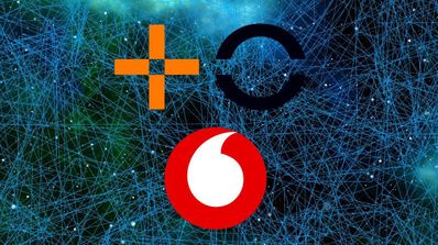 Conexión de fibra con los logos de MasOrange y Vodafone