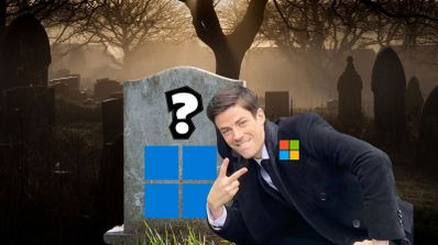 El actor de la serie The Flash posando al lado de una tumba con el logo de Windows