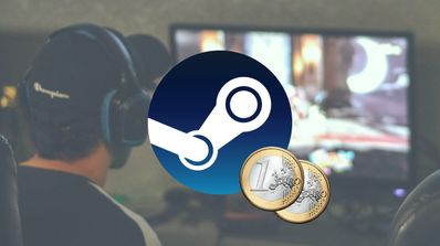 Logotipo de Steam sobre un chico jugando a videojuegos