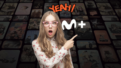 Una chica alucinando con el catálogo de Movistar Plus+