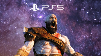 Kratos de God of War enfadado gritando con estrellas detrás