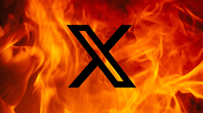 El logo de la red social X rodeado de fuego