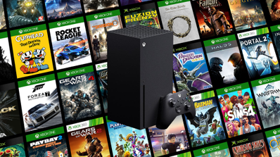 Una Xbox Series X y juegos de fondo
