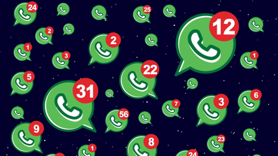 Ilustración conceptual de múltiples notificaciones y llamadas de WhatsApp superpuestas, simbolizando la comunicación constante.