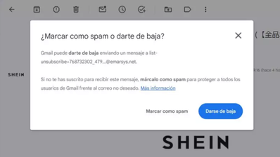 Captura de pantalla de darse de baja en Gmail
