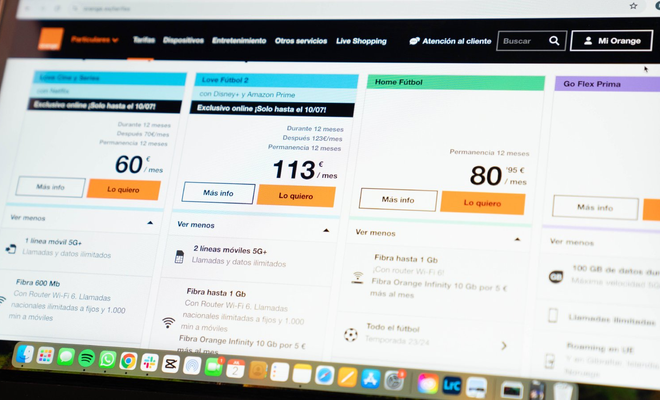 Lista de tarifas de Orange en su página web