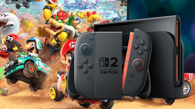 Consola Nintendo Switch 2 mostrando el videojuego Mario Kart World en su pantalla