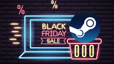 Imagen del logo de Steam con las letras de Black Friday a un lado