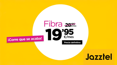 Oferta de fibra simétrica de 300 Mb de Jazztel a un precio de 19,95 euros al mes por tiempo limitado