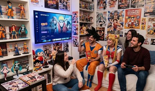 Amigos otakus viendo anime