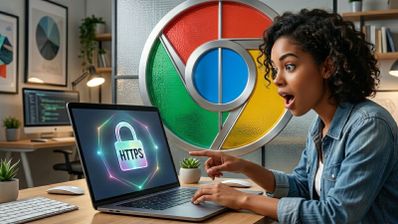 Persona sorprendida por protección cuántica HTTPS en Google Chrome