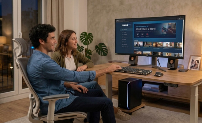 Imagen de dos personas viendo Digi TV