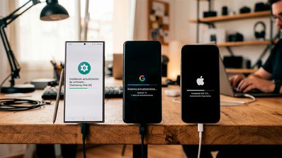 Plano de tres móviles diferentes actualizándose