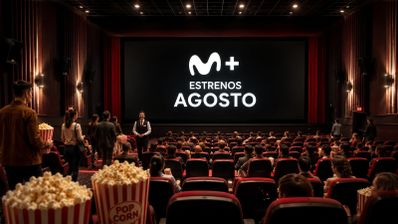 Sala de cine con el logo de Movistar Plus