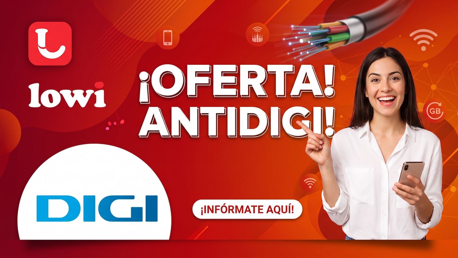 Logo de Lowi anunciando una oferta para clientes de Digi