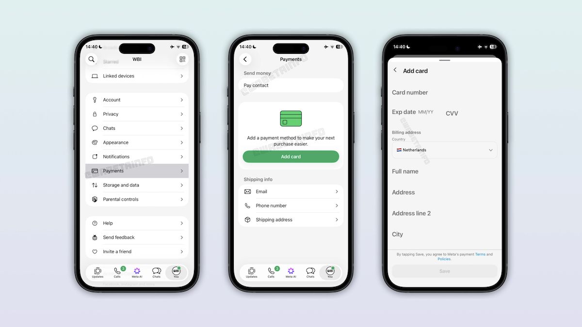 Selector de países en el formulario de facturación de la beta de WhatsApp Payments, donde aparece España junto a otros países como Alemania e Italia