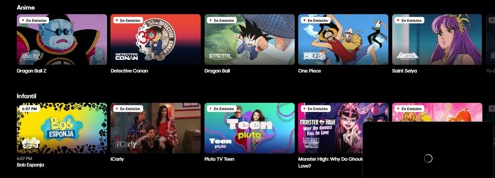 Carrusel de anime en Pluto TV