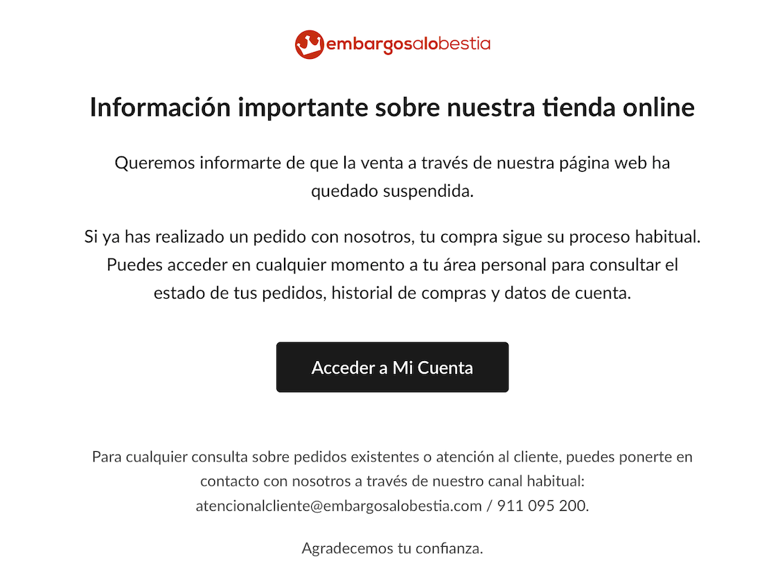 Web cerrada de Embargosalobestia