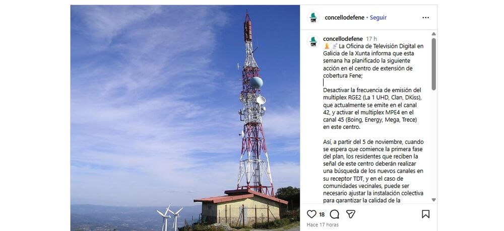 Aviso del Concello de Fene sobre la TDT