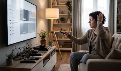 Mujer configurando su Smart TV nueva