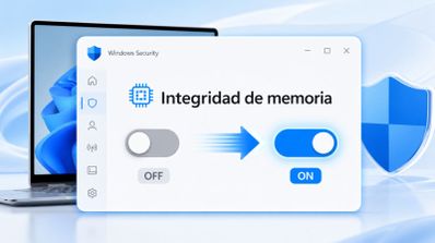 Interfaz de Seguridad de Windows mostrando la opción de Integridad de memoria activándose mediante un interruptor deslizante.
