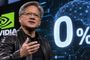 Jensen Huang, CEO de NVIDIA, realizando una presentación ante un gráfico con un cero por ciento y una representación de red neuronal.