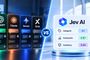 Comparativa entre ChatGPT, Claude, Gemini y Grok frente a la interfaz de Jev AI con métricas de categoría, puntuación y confianza.
