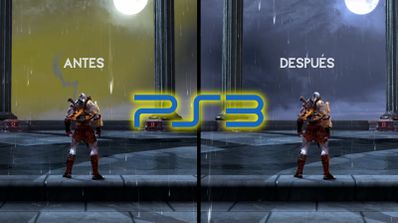 Comparativa gráfica de un videojuego en PS3 con los estados antes y después de una modificación visual.