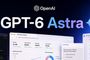Logotipo de OpenAI y texto GPT-6 Astra sobre una composición de ventanas de software con gráficos financieros y código.