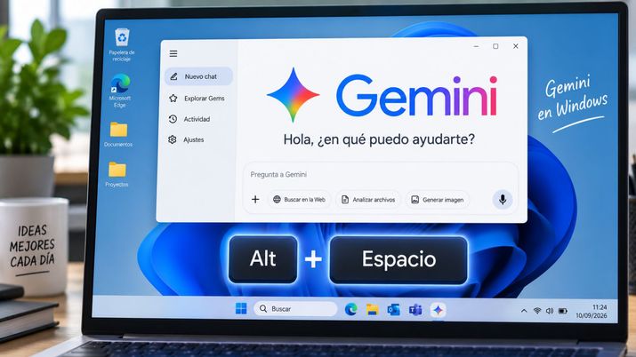 Interfaz de la aplicación Gemini abierta en el escritorio de un ordenador portátil con Windows.